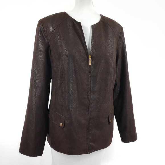 JM COLLECTION Snake Pattern Microsuede Zip Front Jacket 12 - Picture 4 of 5